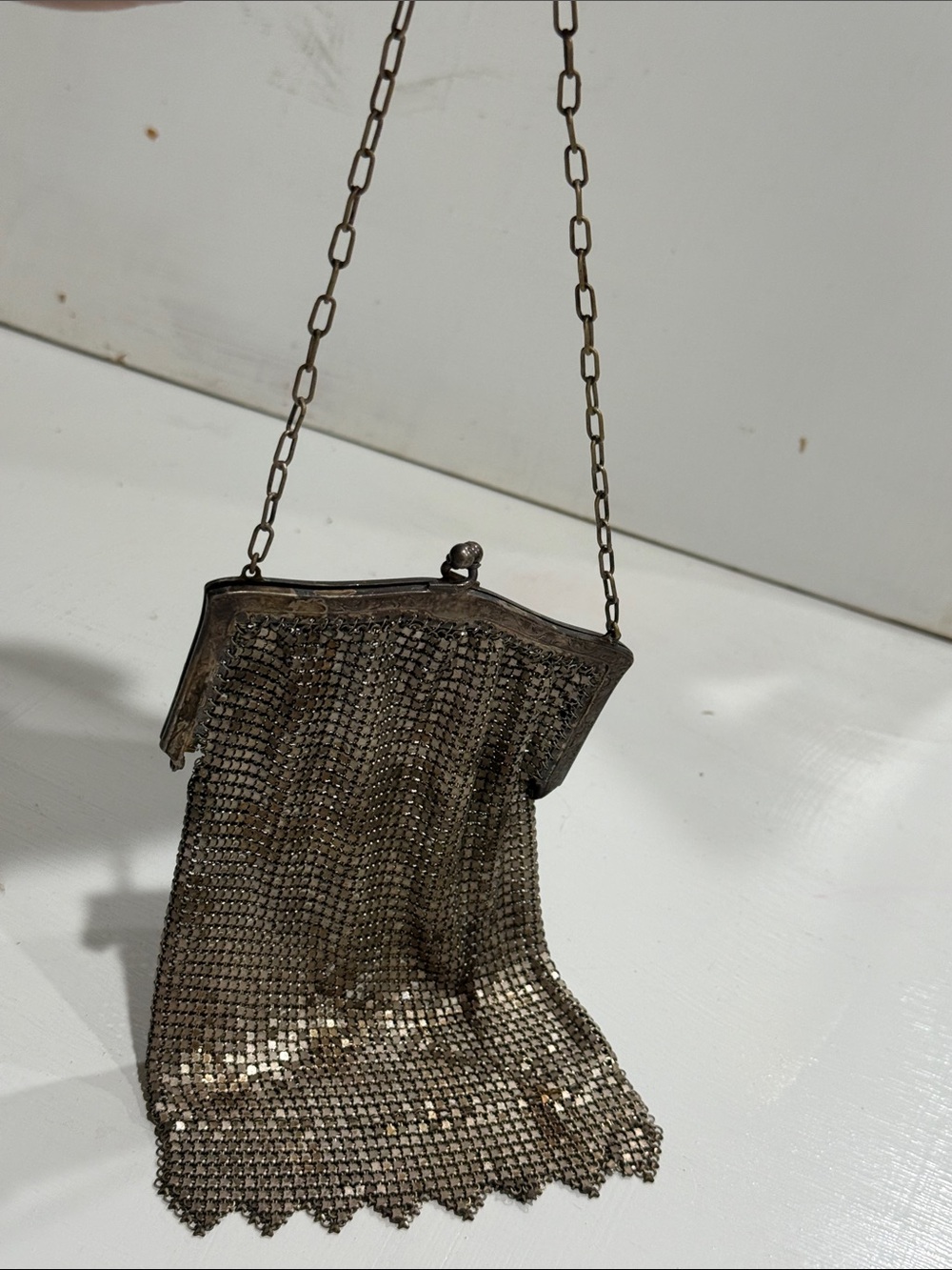 Whiting & Davis Silver Metal Mesh Evening Purse with Chain 1920’s Vintage